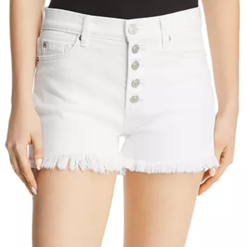 Hudson Zoeey High Rise White Denim Cut Off Shorts With Exposed Button Fly
